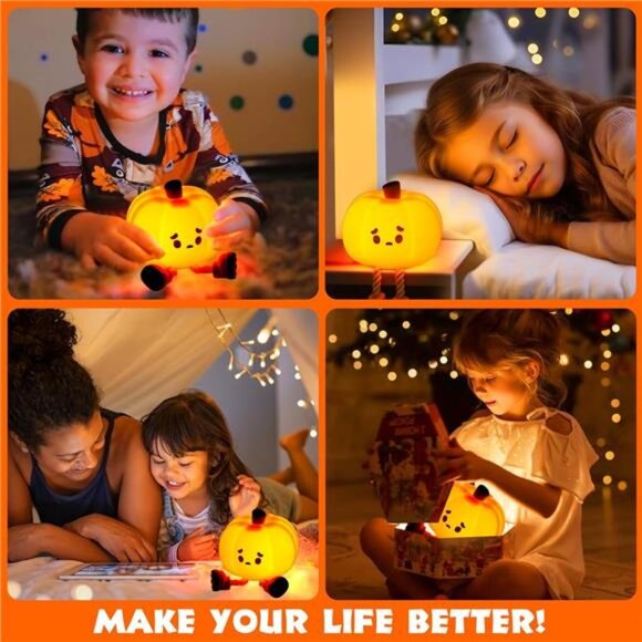 Pumpkin Night Light, Cute LED Lamp, Silicone Dimmable Nursery Nightlight for - Picture 7 of 8
